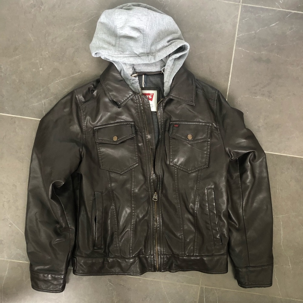 Levi’s Men’s Brown Leather Hooded Jacket - Gem